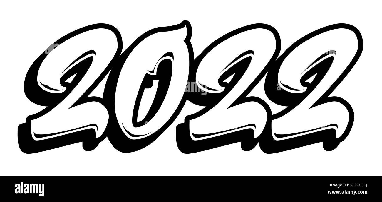 2022 im Graffiti-Pinselschriftstil. Vektorkalender-Banner auf Weiß isoliert. Design-Element für das neue Jahr. Stock Vektor