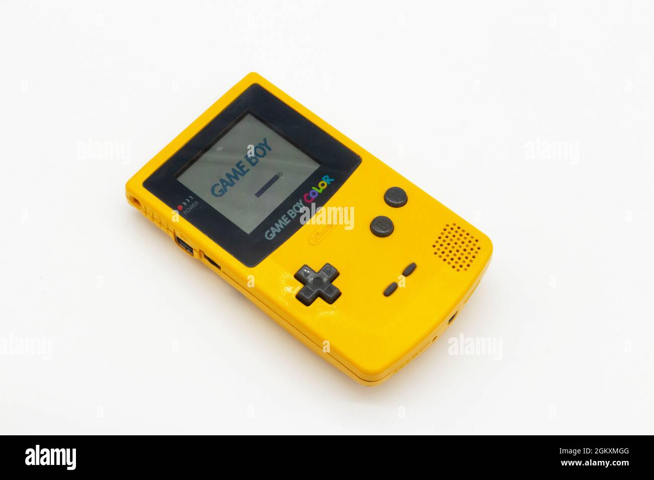 Gelbes Nintendo Gameboy Handheld-Konsolengerät aus Kunststoff Stockfoto