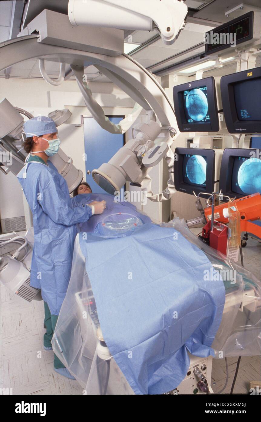 ©Medizin der 1990er Jahre: Katheterlabor im Brackenridge Hospital, Austin, TX Stockfoto