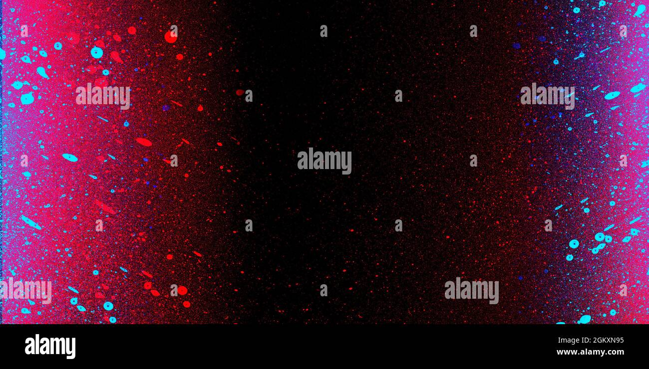 Explosion von mehrfarbigem Pulver. Abstrakter Farbstaub auf schwarzem Hintergrund isoliert. Lack platzt. Speicherplatz kopieren. Panoramabild Stockfoto
