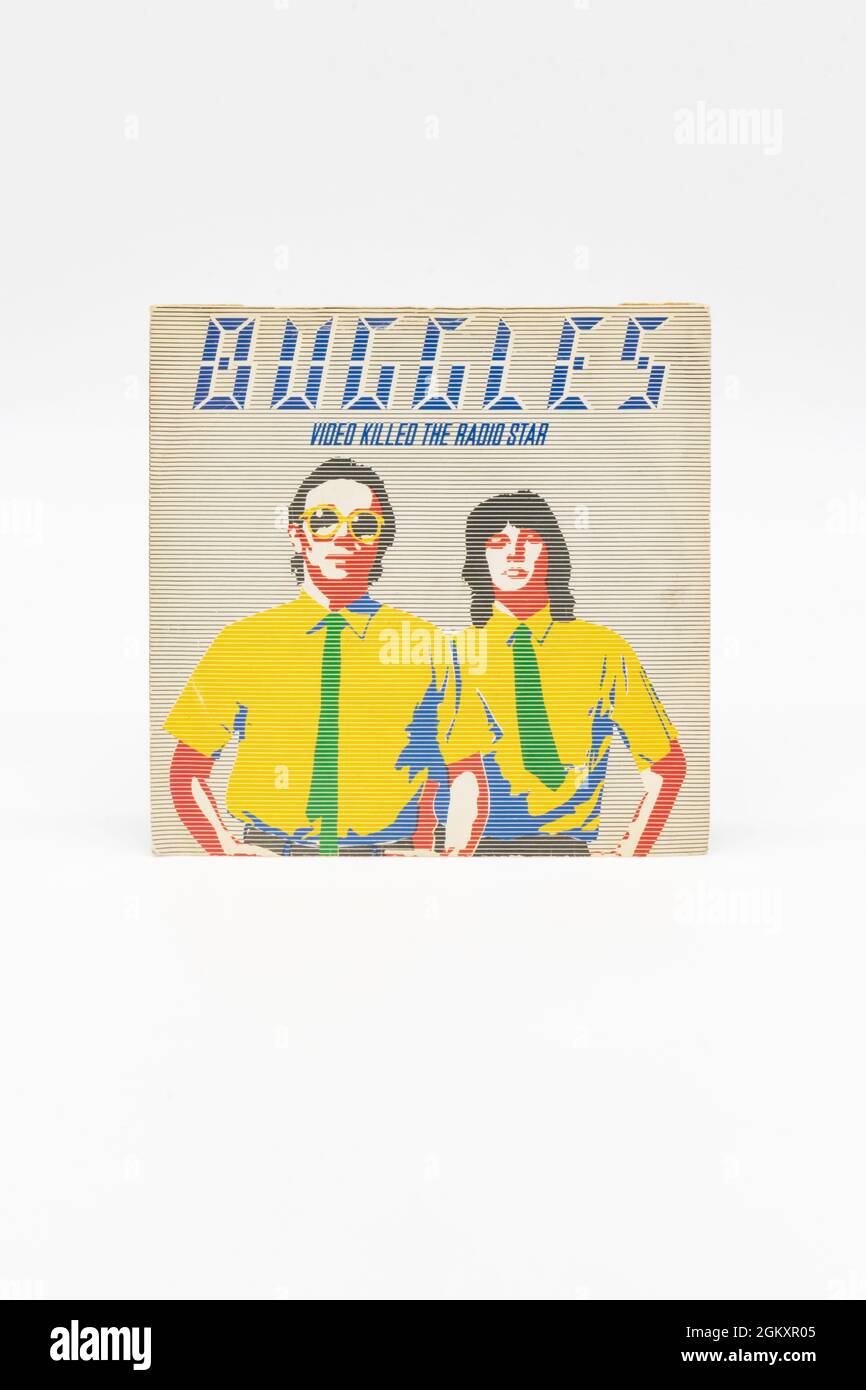 7-Zoll-Vinyl-Single-Picture-Cover mit Video Kill the Radio Star von Buggles mit Trevor Horn Stockfoto