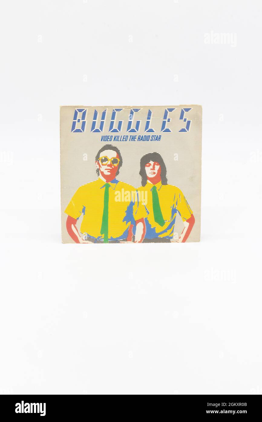 7-Zoll-Vinyl-Single-Picture-Cover mit Video Kill the Radio Star von Buggles mit Trevor Horn Stockfoto