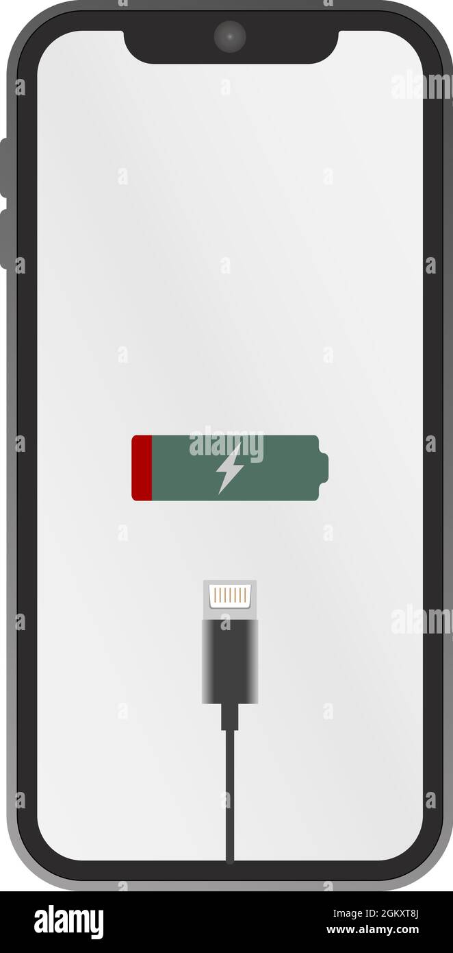 Niedriger Akkustand, Smartphone, Tablet, g/m2, Drahtmodell, Tasche, Laden, Ladegerät, Ladeadapter, weniger Leistungsvektor, Abbildung. Stock Vektor