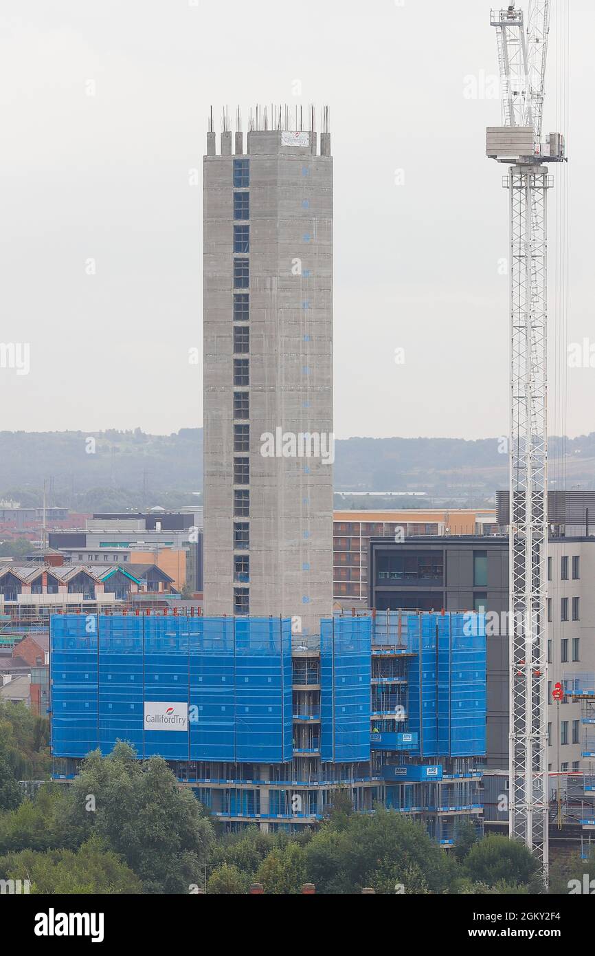 Baustelle der Monk Bridge in Leeds wird gerade gebaut. Der Standort wird 5 Wohnblocks sein, sobald er fertiggestellt ist Stockfoto