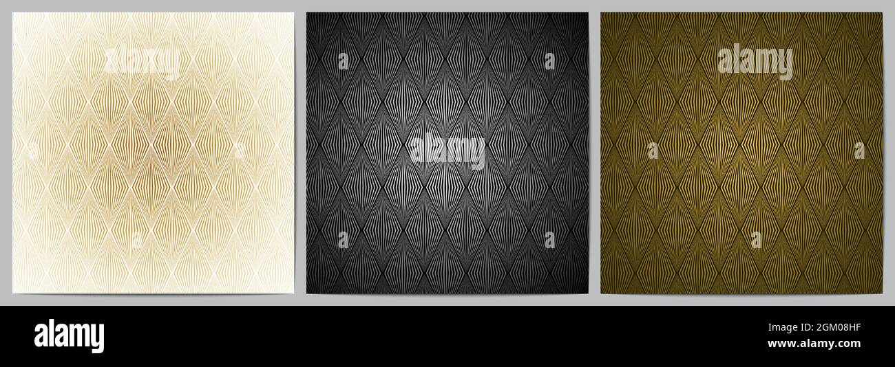Abstrakter Hintergrund geometrisches Muster mit gestreiften gewellten Linien Luxus in weiß, schwarz und Gold Stock Vektor