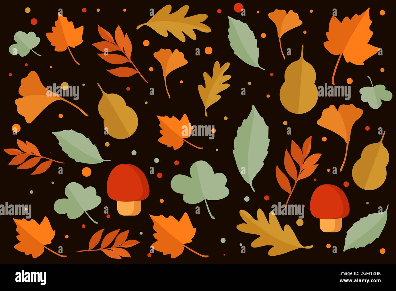 Flaches Design Herbstblätter Muster auf schwarzem Hintergrund Stock Vektor