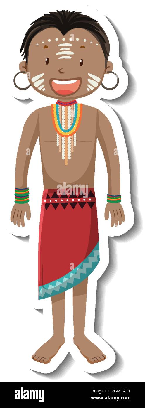 Afrikanische Tribal Mann Cartoon Charakter Aufkleber Illustration Stock Vektor