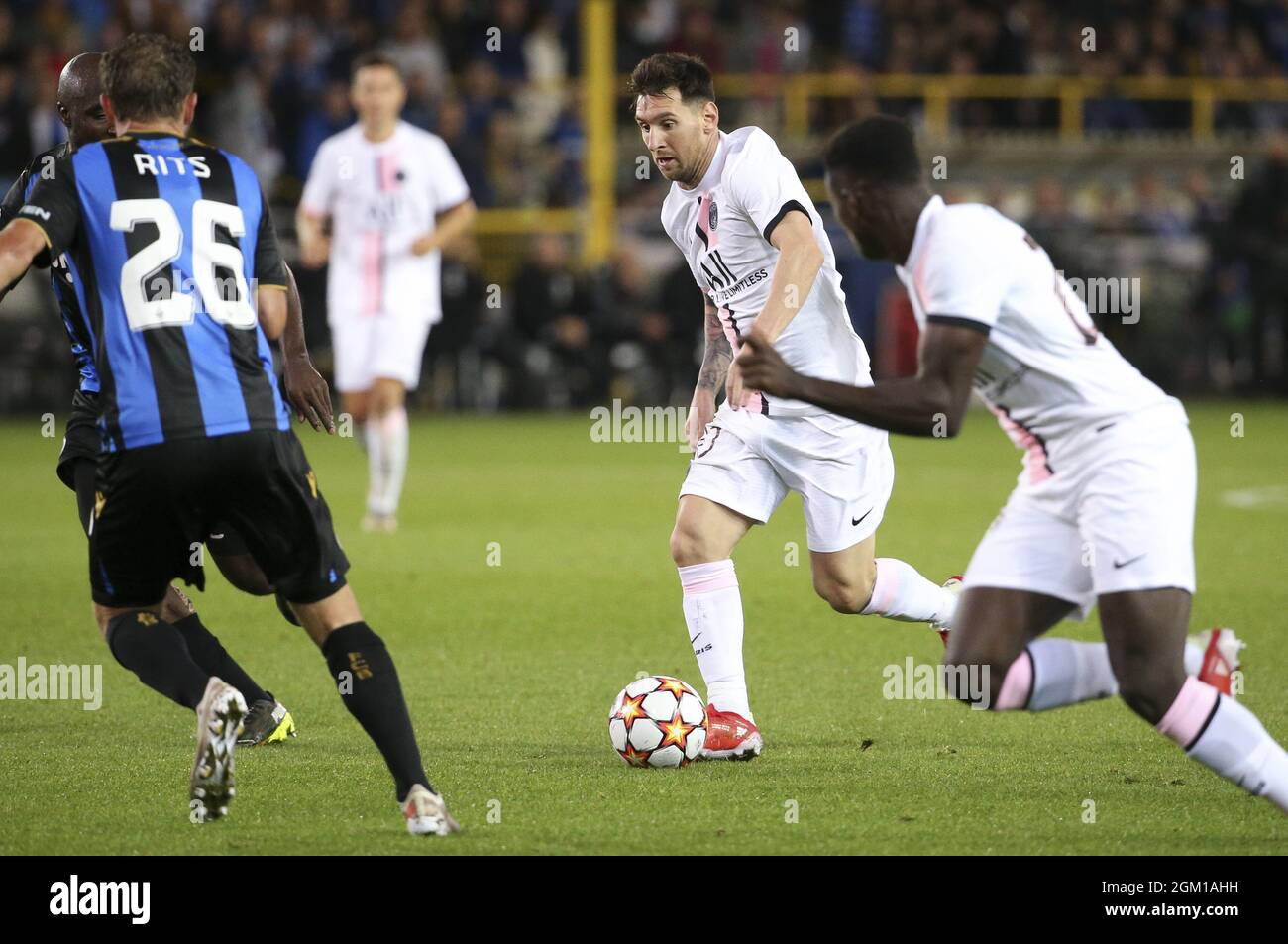 Lionel Messi vom PSG während der UEFA Champions League, Gruppenphase, Gruppe-1-Fußballspiel zwischen dem Club Brugge KV und Paris Saint-Germain (PSG)am 15. September 2021 im Jan Breydel Stadion in Brügge, Belgien - Foto: Jean Catuffe/DPPI/LiveMedia Stockfoto