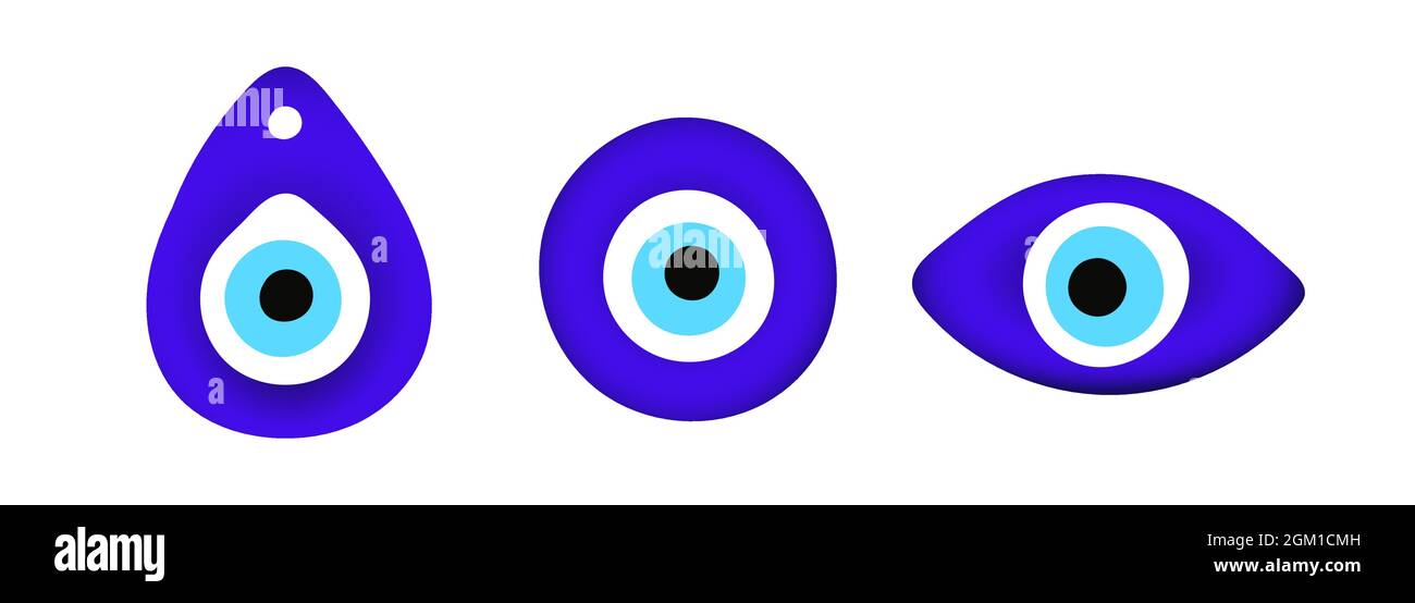Blau orientalisch böse Auge Symbol Amulett flachen Stil Design Vektor Illustration isoliert auf weißem Hintergrund. Stock Vektor