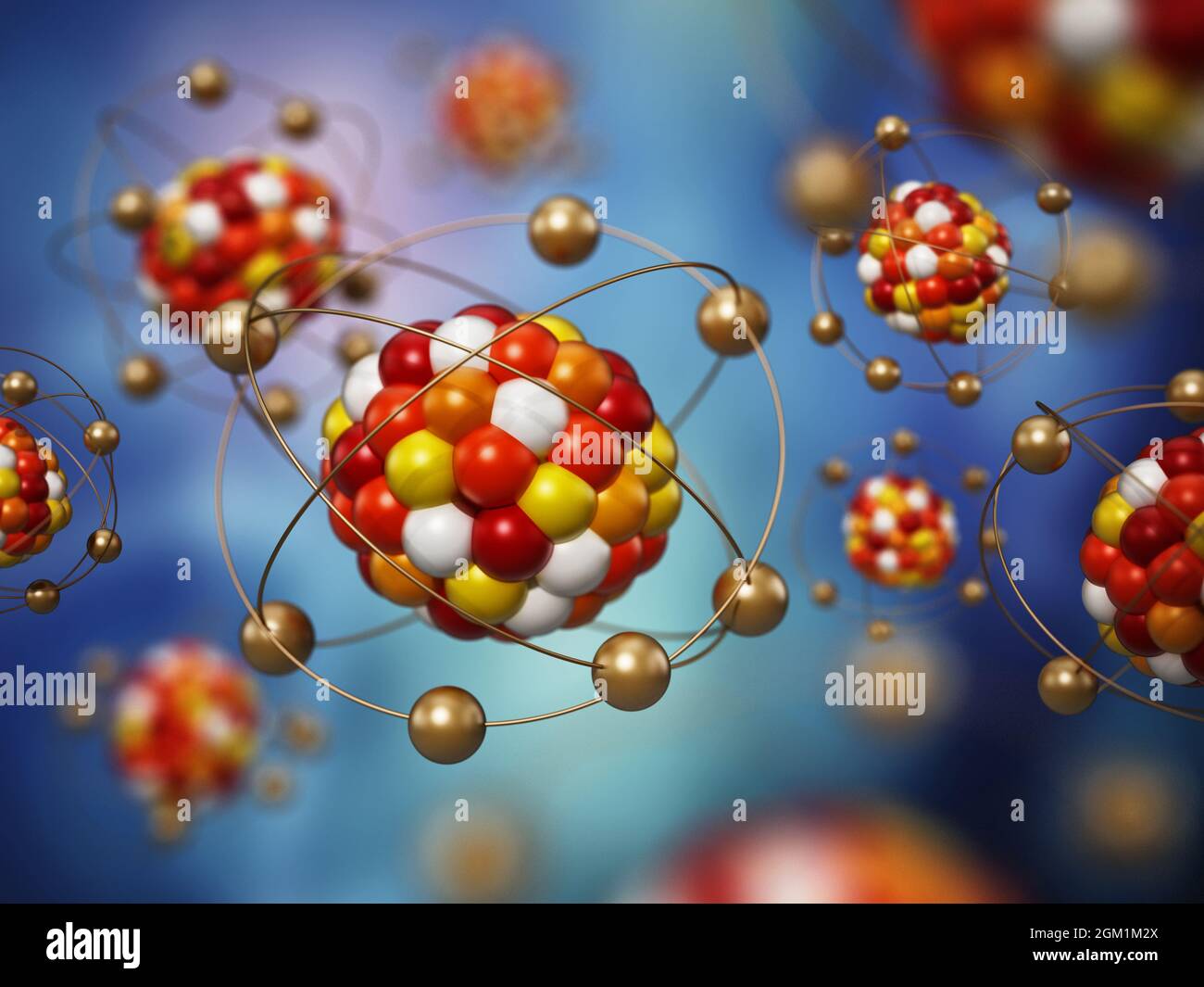 Abstraktes Molekülmodell bestehend aus farbigen Kugeln. 3D-Illustration. Stockfoto