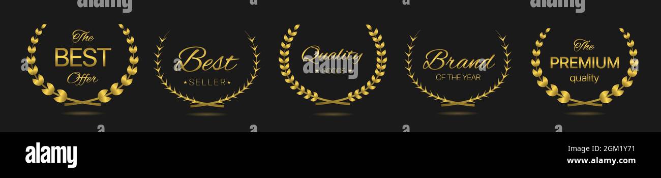 Bestes Angebot Goldener Lorbeerkranz-Labelset Stock Vektor