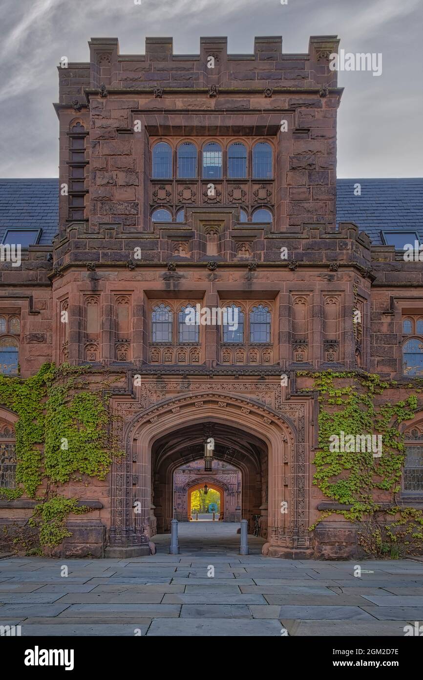 Princeton East Pyne - Ein Blick auf den Stil der Collegiate Gothic-Architektur der East Pyne Hall, die in New Jersey mit Efeu bedeckt ist. Princeton University Stockfoto