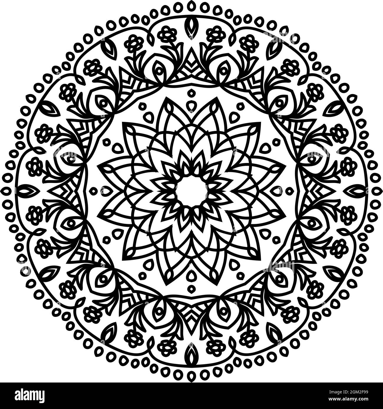 Handgezeichnete Färbung Mandala. Malbuch Seite. Stoff Design Element, Yoga-Logo, Henna, Tattoo. Stock Vektor