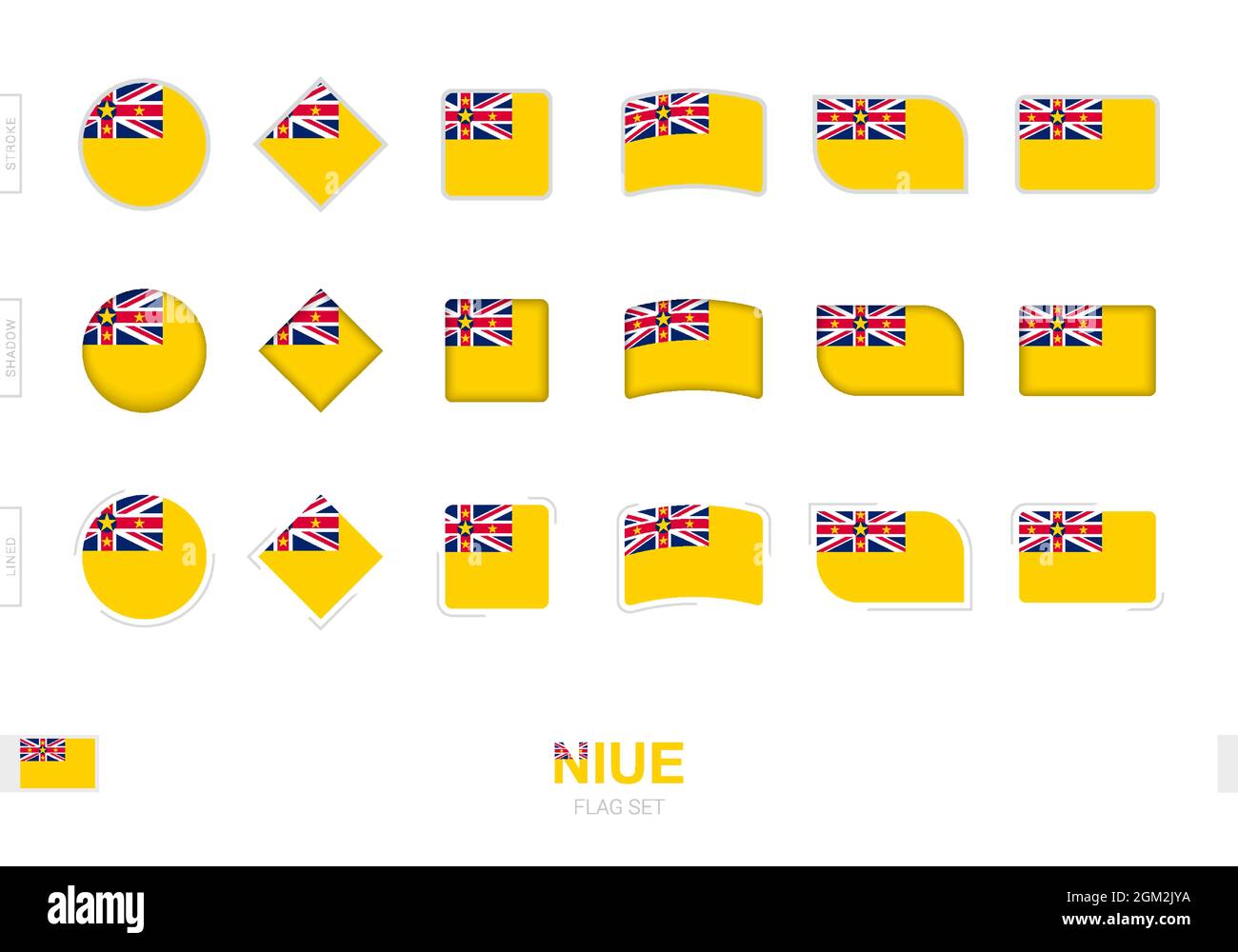 Niue Flag Set, einfache Flaggen von Niue mit drei verschiedenen Effekten. Vektorgrafik. Stock Vektor