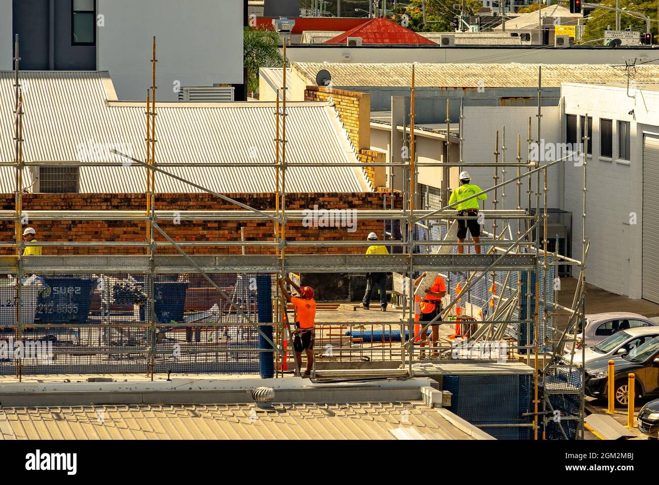 Brisbane, Australien - Bauarbeiter auf einer Baustelle Stockfoto
