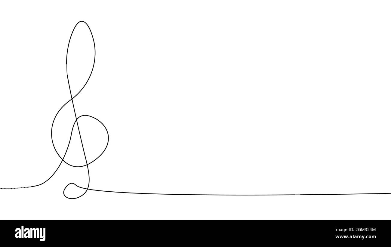 Ein Violinschlüssel und Noten werden durch eine einzelne schwarze Linie auf weißem Hintergrund gezeichnet. Fortlaufende Linienzeichnung. Stock Vektor