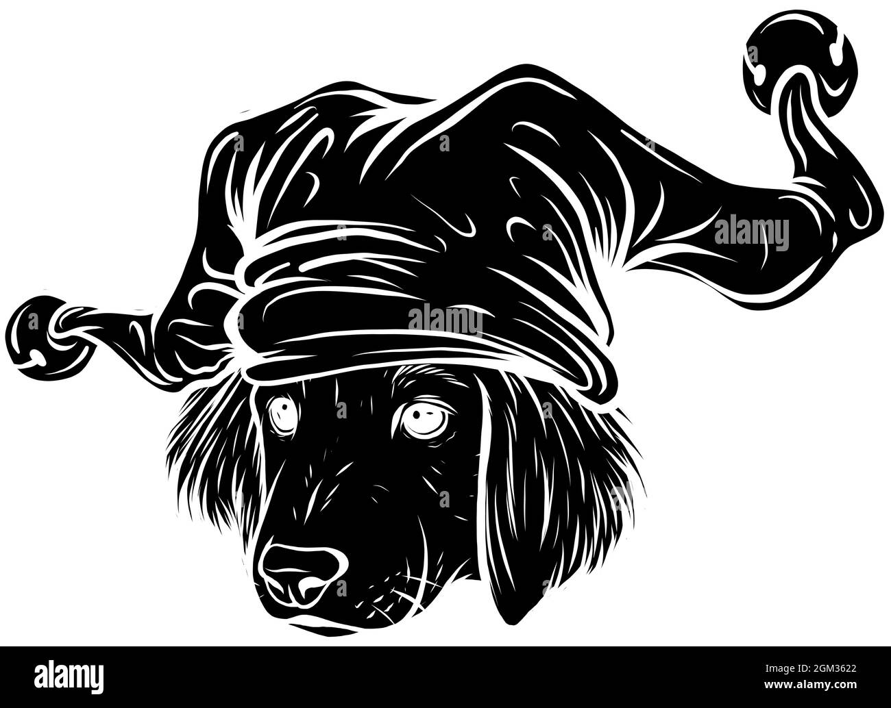 Hund in einem Joker-Hut. Vektorgrafik. Stock Vektor