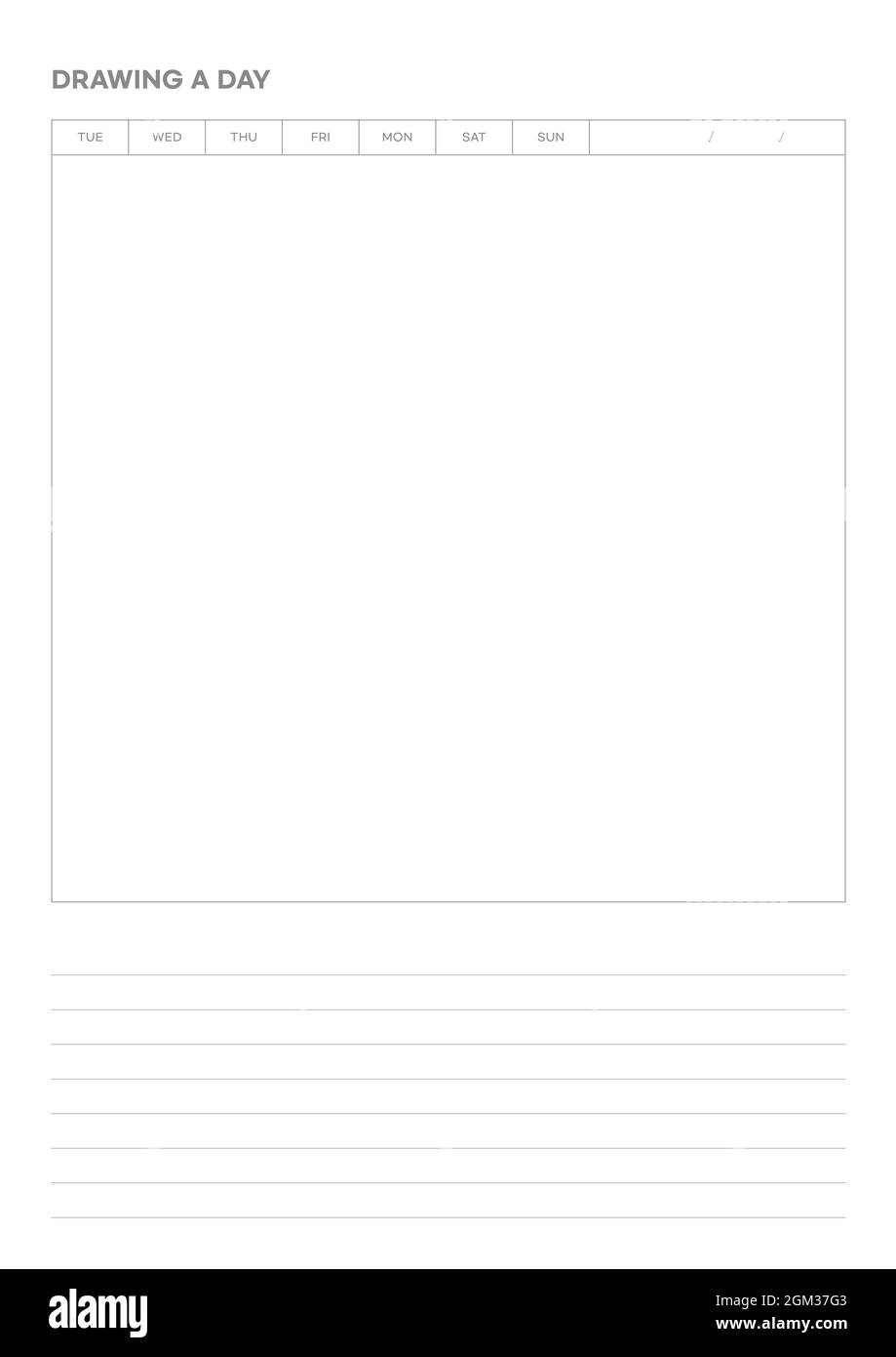 Hinweis: Vorlage für Scheduler, Kalender, Kalenderplaner. Formular für den täglichen Zeitplan. Es gibt Platz zum Zeichnen. Stockfoto
