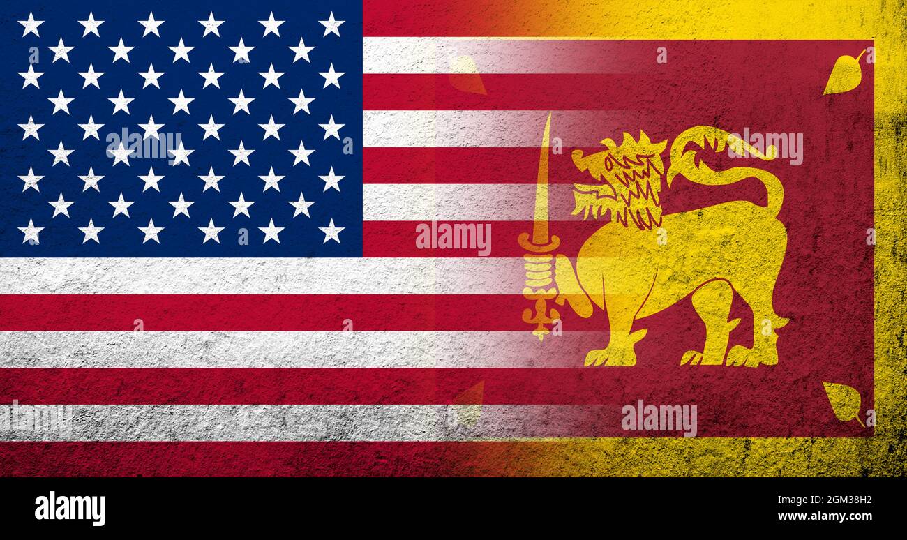 Vereinigte Staaten von Amerika (USA) Nationalflagge mit Sri Lanka Nationalflagge. Grungen Hintergrund Stockfoto