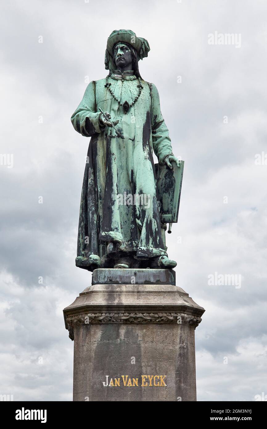 Jan Van Eyck Denkmal. Brügge. Flandern. Belgien. Stockfoto