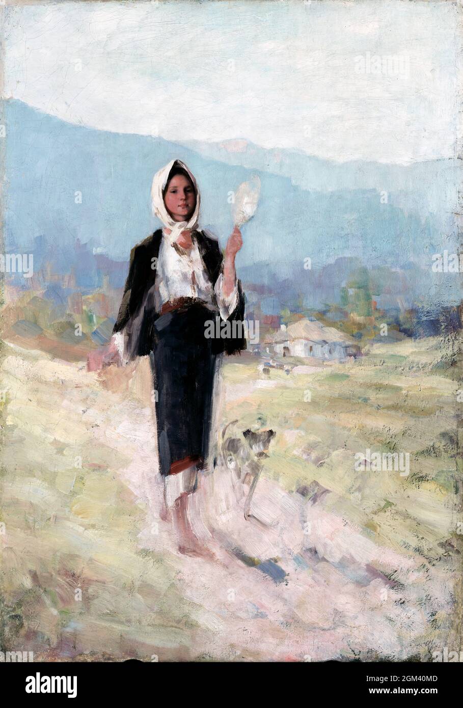 Bauernfrau mit distaff des rumänischen Künstlers Nicolae Grigorescu (1838-1907), Öl auf Leinwand, c. 1900 Stockfoto