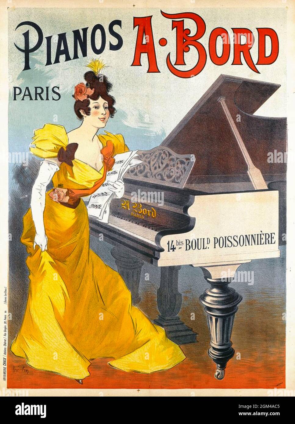 Click-on-Vintage französisches Piano Poster - Pianos A. Bord, 1890er Stockfoto