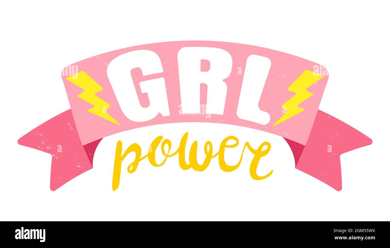 Vector Vintage-Logo mit rosa Band. Retro-Emblem für den Frauensport. Poster von Girl Power mit rosa Band Stock Vektor