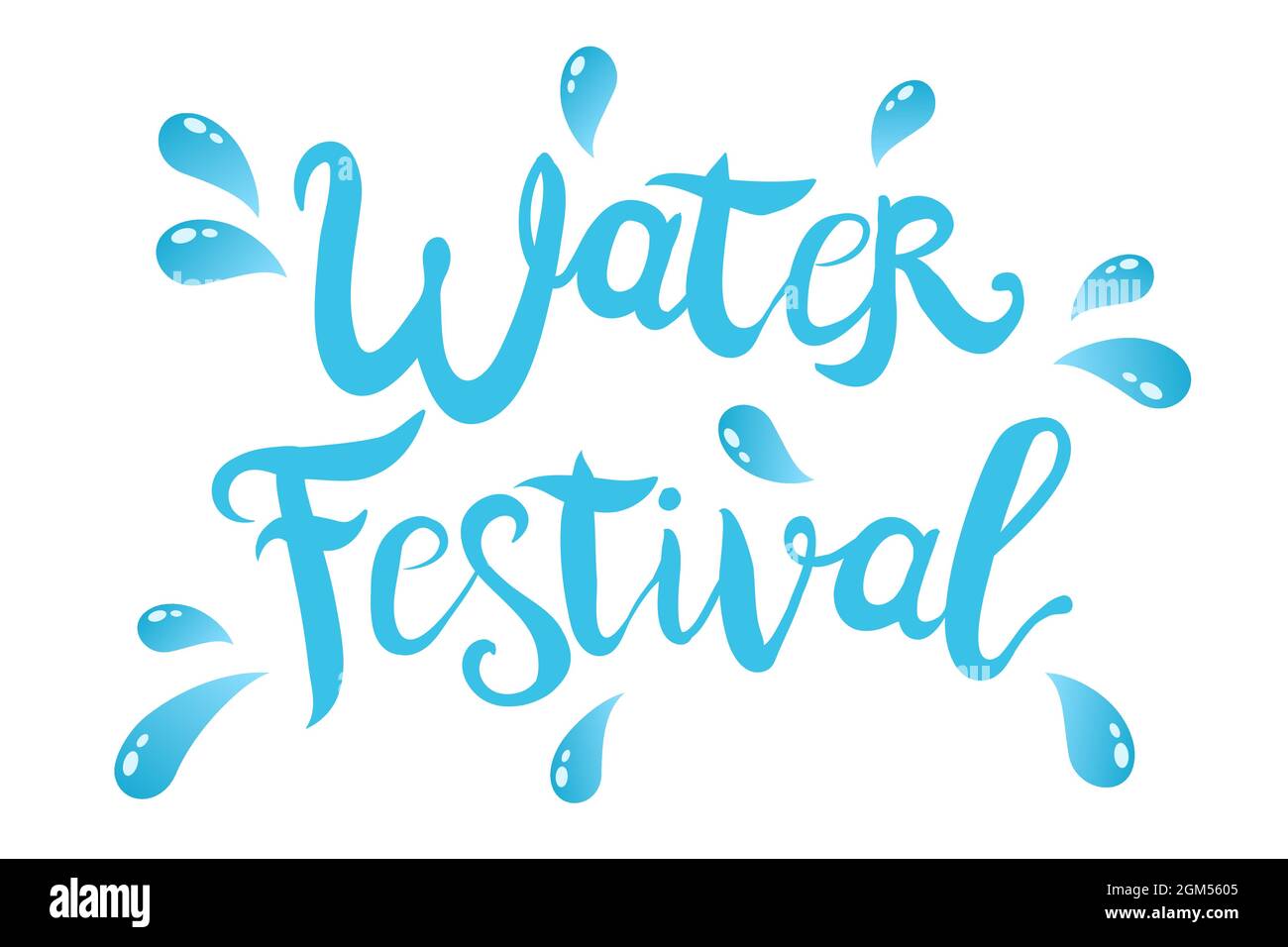 Vektor-Emblem für Songkran-Festival in Thailand. Logo zum Wasserfest mit handzeichnerem Schriftzug und Wassertropfen. Stock Vektor
