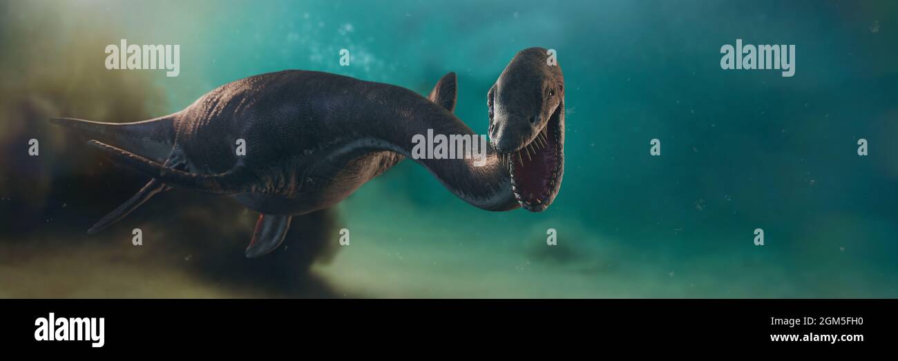 Elasmosaurus, Plesiosaur aus der späten Kreidezeit, 3d-Illustration Stockfoto