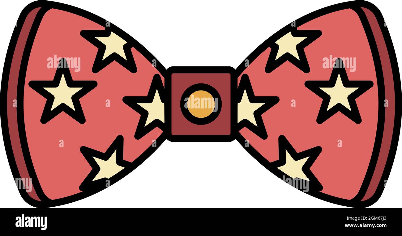 Symbol für die sternenverschnüre Schleife. Umriss Stern Fliege Vektor Symbol Farbe flach isoliert auf weiß Stock Vektor