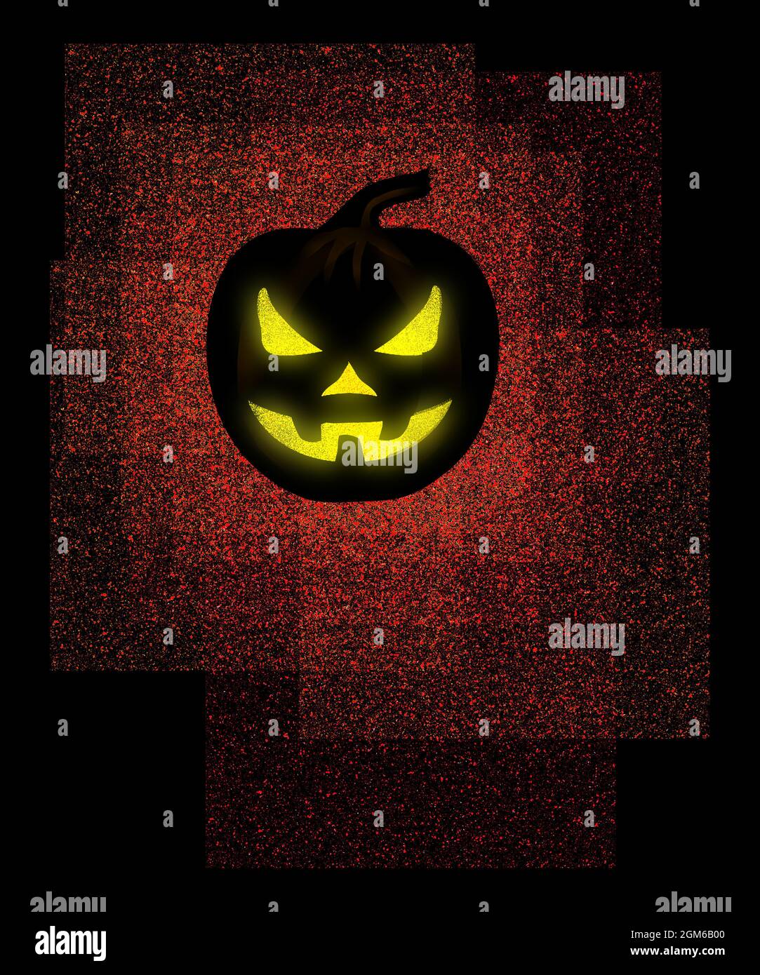 Eine wild aussehende Jack-o-Laterne ist in der 3-d Halloween-Illustration  von Augen, Nase und Mund leuchtend gelb zu sehen Stockfotografie - Alamy