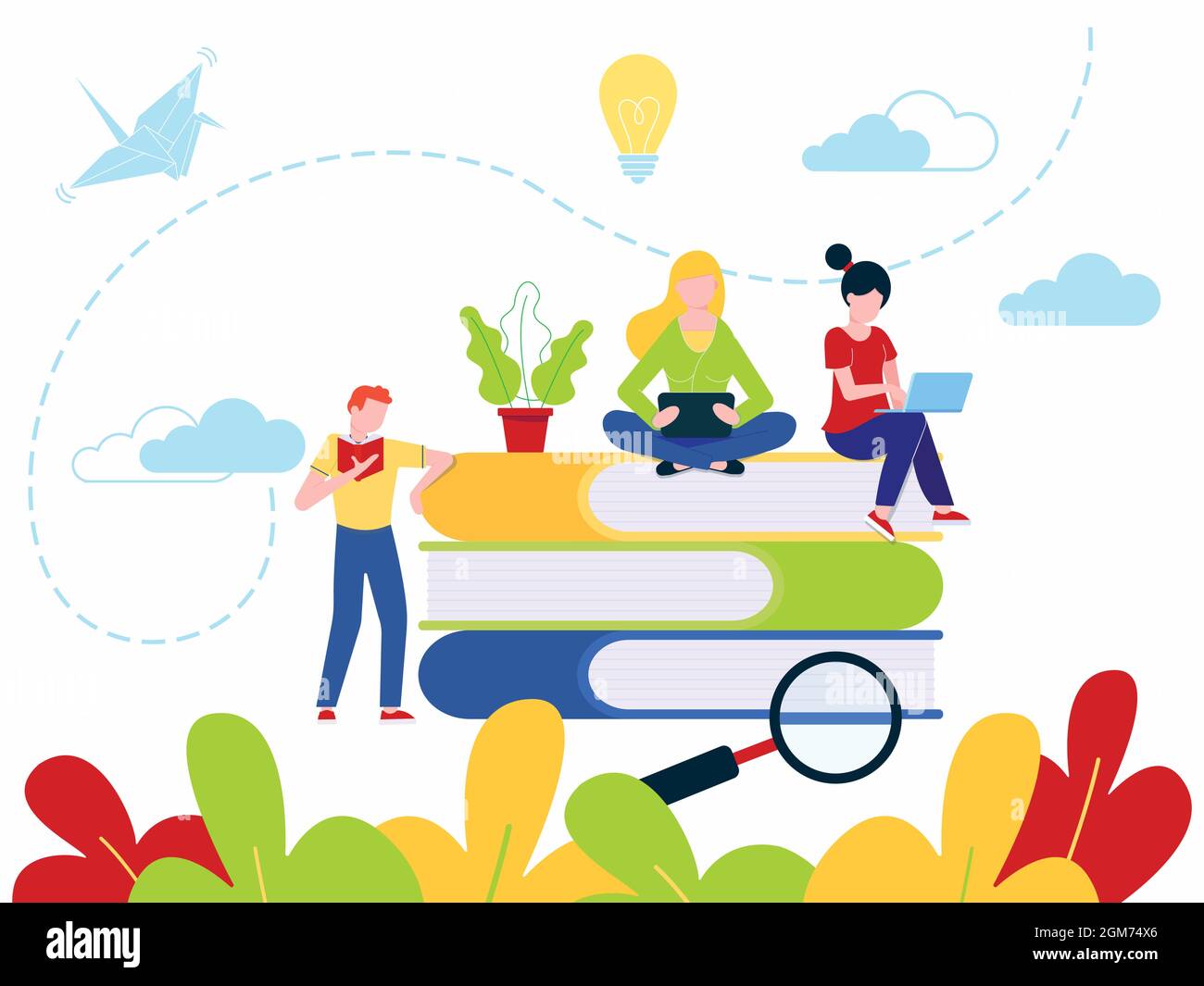 Bildung Konzept der Online-Tutorial-Schulungen, Web-Bildung oder Video-Kurse flaches Design Vektor-Illustration. Student mit onl Stock Vektor