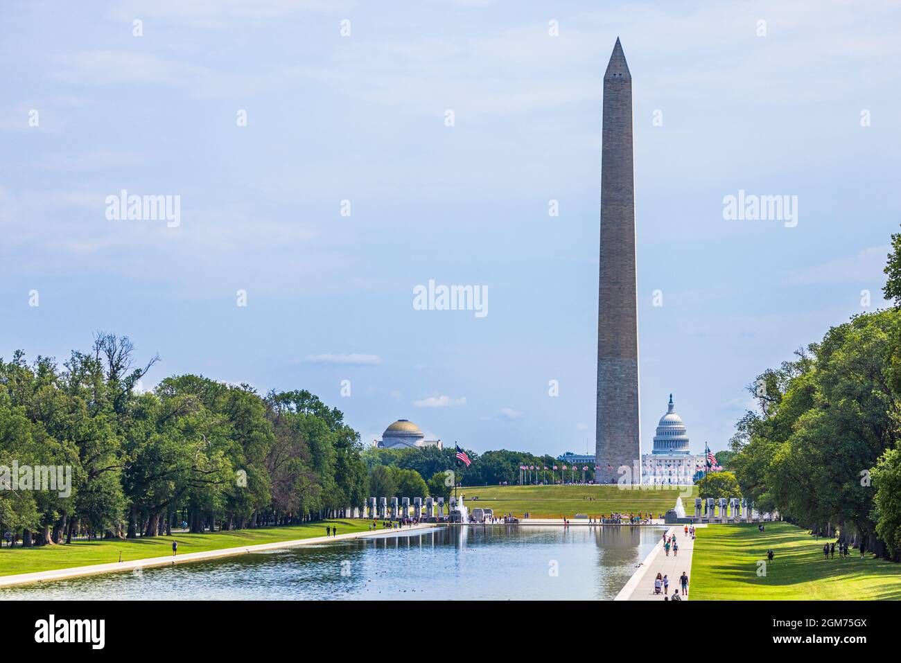 Reflexion des Washington Monument im Reflecting Pool zusammen mit dem US Capitol Washington, DC Stockfoto