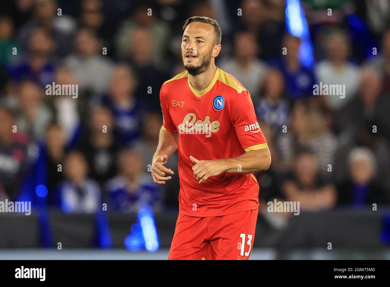 Leicester, Großbritannien. September 2021. Amir Rrahmani #13 von Napoli während des Spiels in Leicester, Vereinigtes Königreich am 9/16/2021. (Foto von Mark Cosgrove/News Images/Sipa USA) Quelle: SIPA USA/Alamy Live News Stockfoto