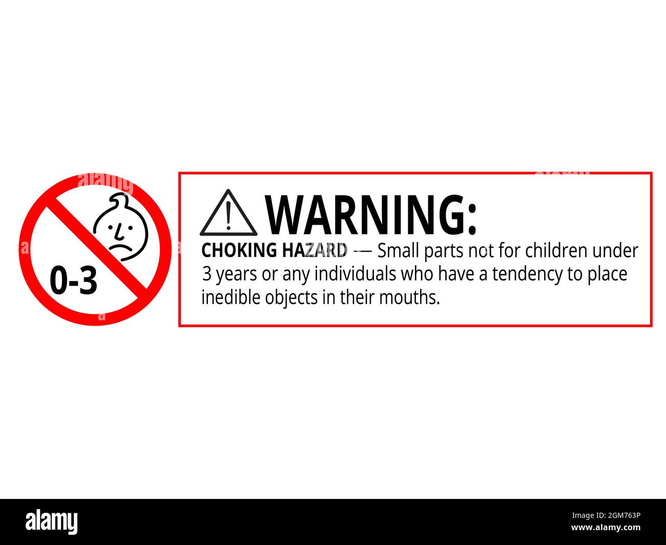 Nicht geeignet für Kinder unter 3 Jahren Erstickungsgefahr verboten Schild Aufkleber auf weißem Hintergrund Vektorgrafik isoliert. Kleinteile, Warnung, Stock Vektor