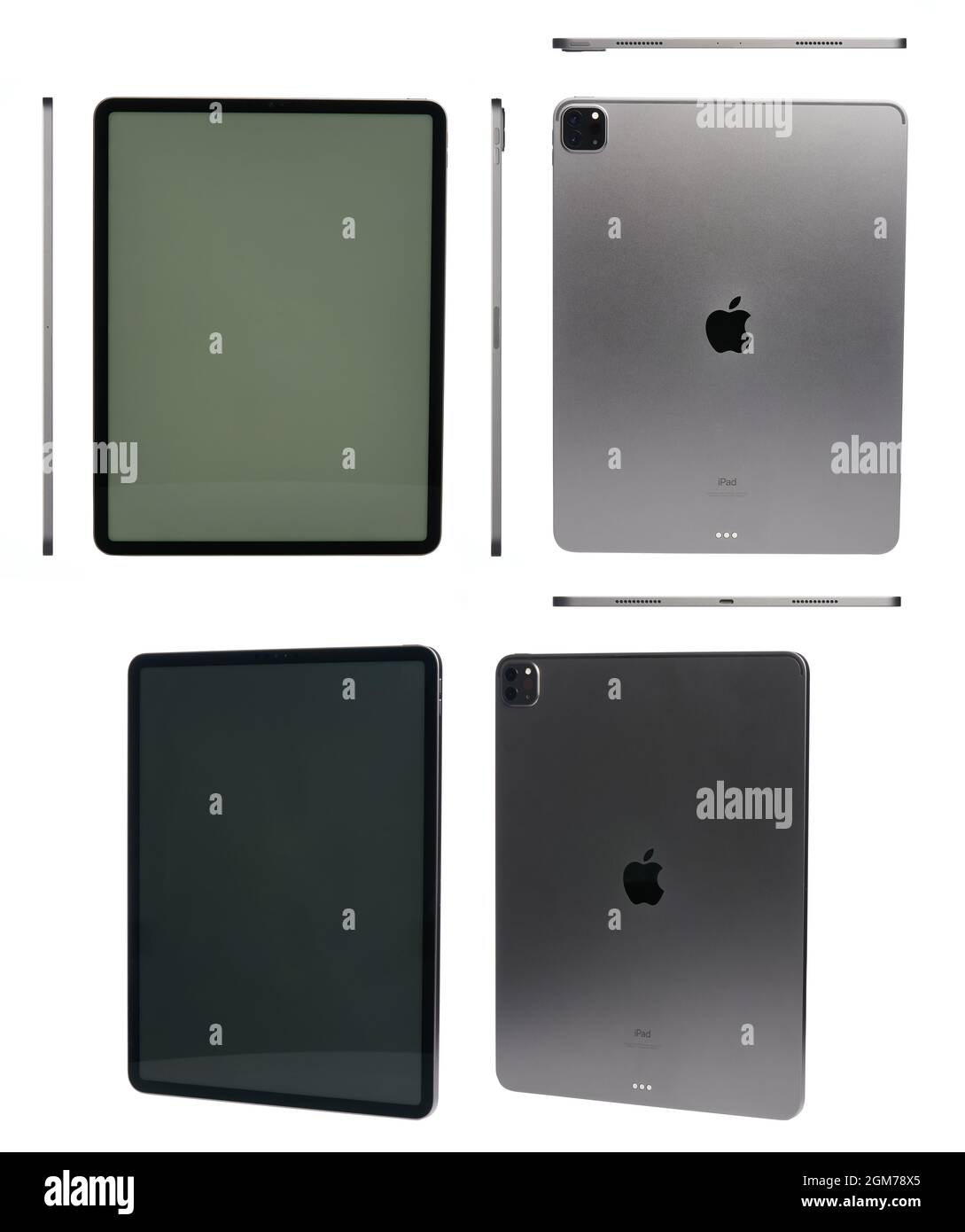 New york, USA - September 3 2021: Verschiedene Ansichten der grauen ipad pro Tablet isometrische isolierte Ansicht Stockfoto