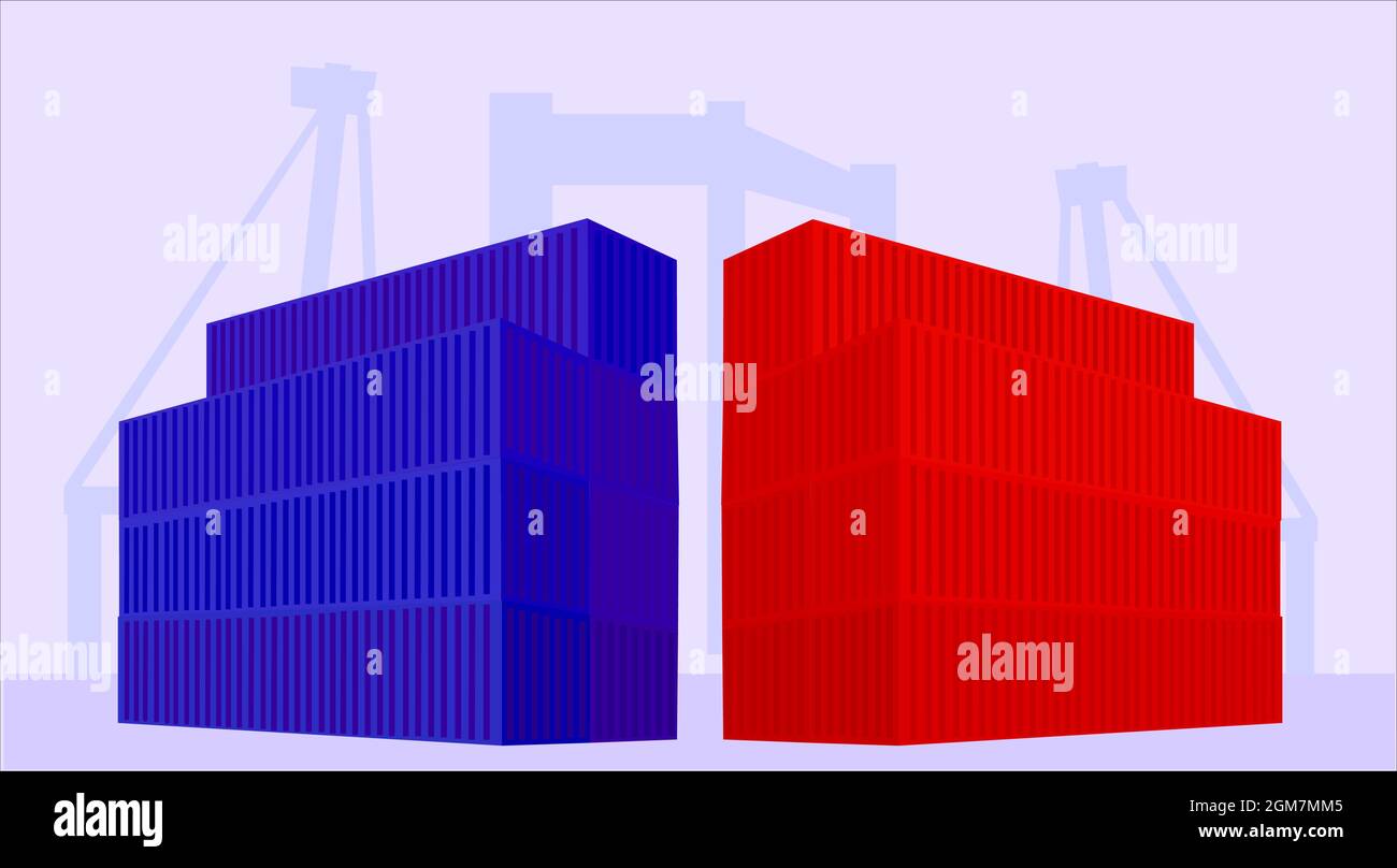 Illustration von Import-Export-Fracht in der Werft Stock Vektor