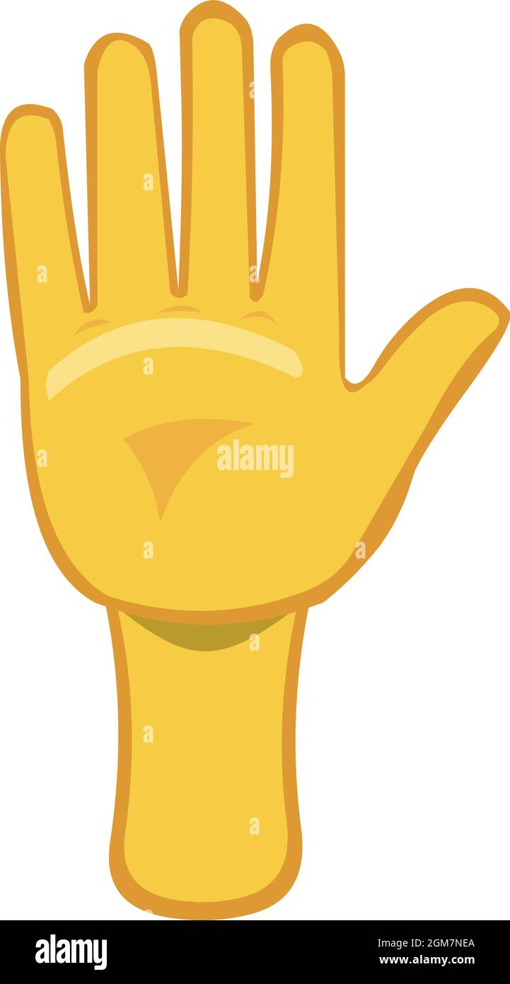 Vektordarstellung der Handfläche einer gelben Hand zur Begrüßung oder zum Geben von fünf Stock Vektor