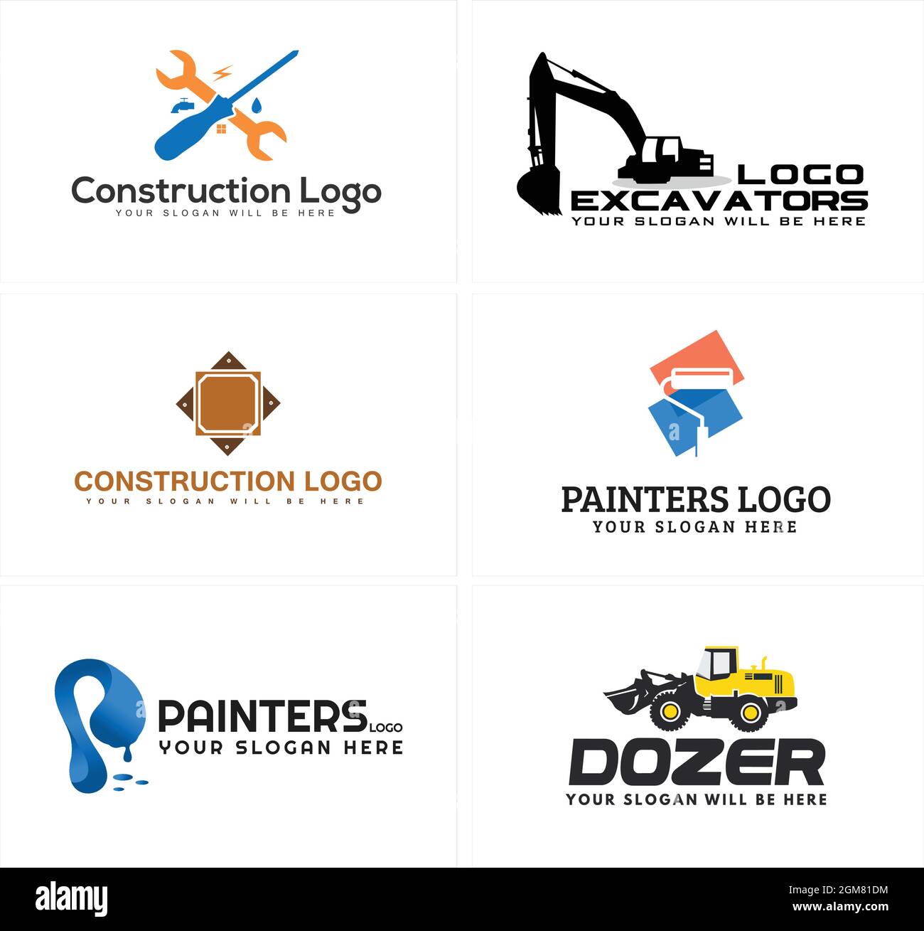 Ein Satz Bau-Service Bagger Planierraupen Logo Design Stock Vektor