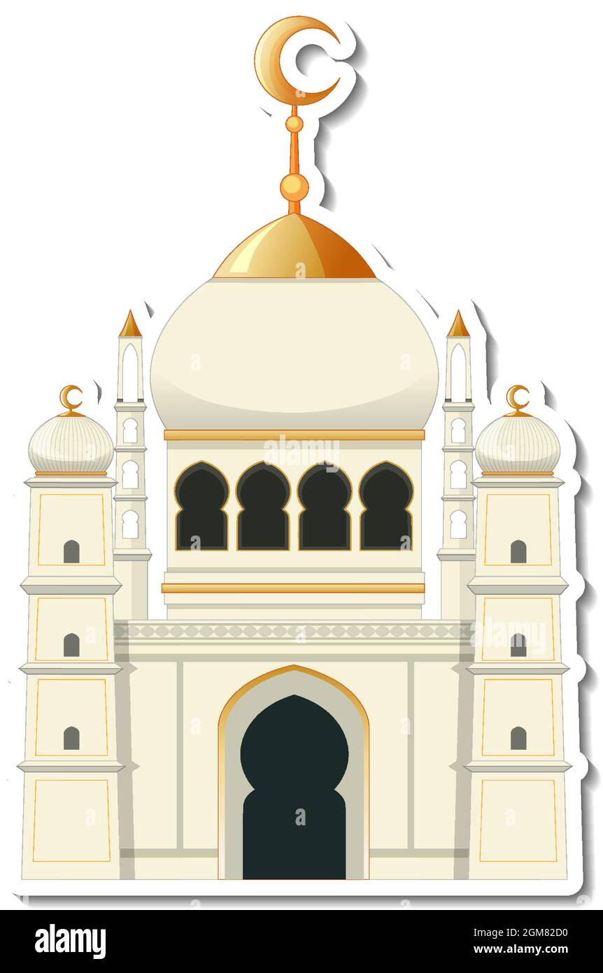 Eine Stickervorlage mit isolierter Abbildung des Moschee-Gebäudes Stock Vektor