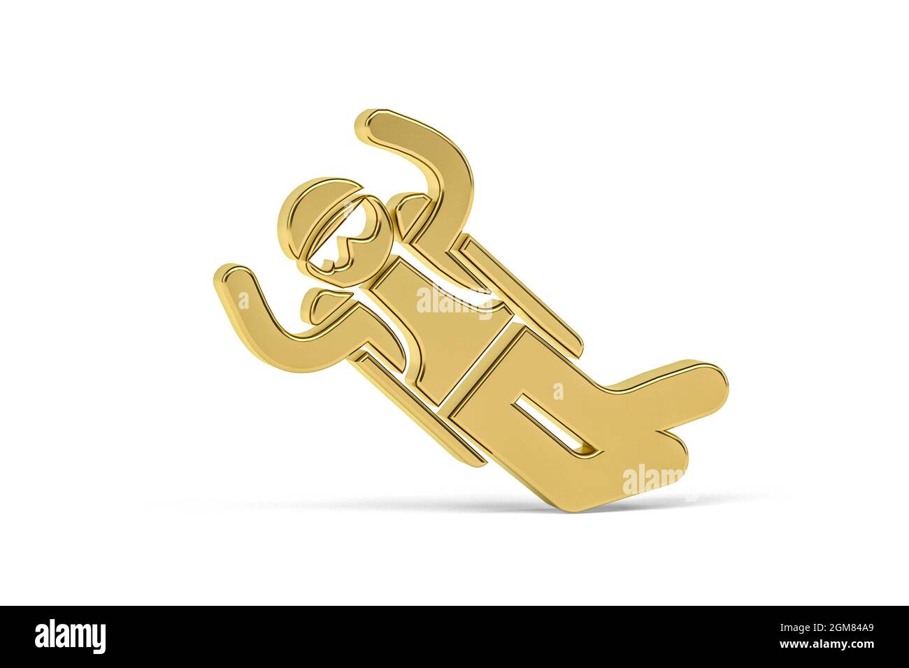 Goldenes 3d-Fallschirmspringen-Symbol auf weißem Hintergrund isoliert - 3D-Rendering Stockfoto