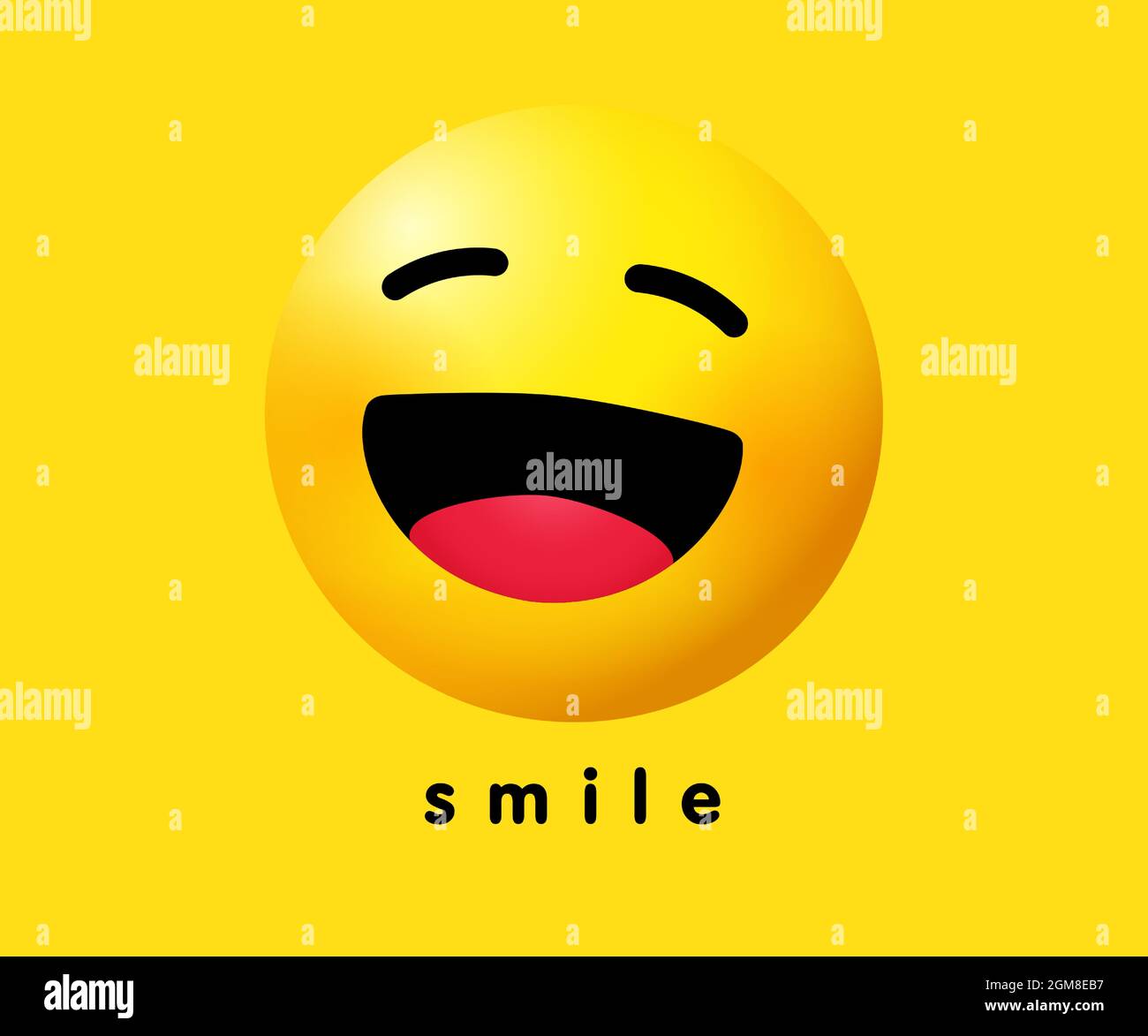 Bannerdesign mit „Smile Wink“-Symbol für den Urlaub. Lächelndes Emoticon-Vektor-Logo auf gelbem Hintergrund. World Smile Day, 1. Oktober Stock Vektor