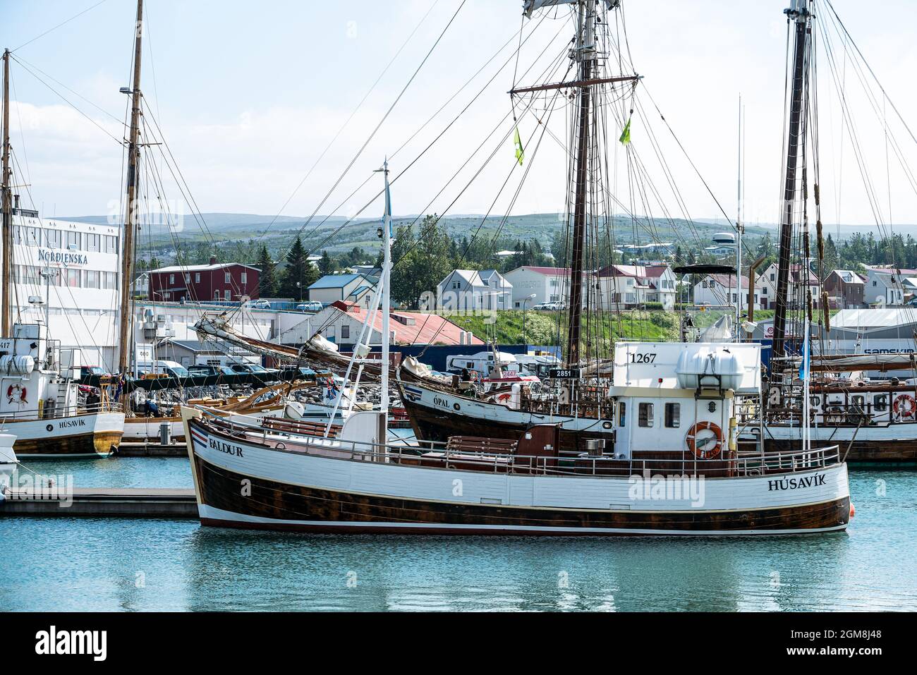 Húsavík Hafen in Island Stockfoto