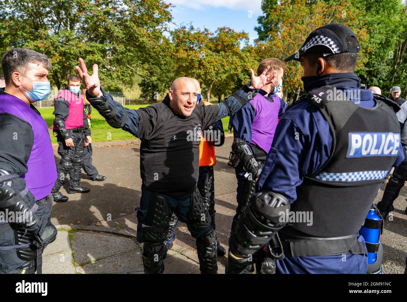 South Queensferry, Schottland, Großbritannien. September 2021. Die Polizei in Schottland lädt die Presse ein, ihre laufenden öffentlichen Ordnungsschulungen in Craigiehall miterleben zu lassen Stockfoto