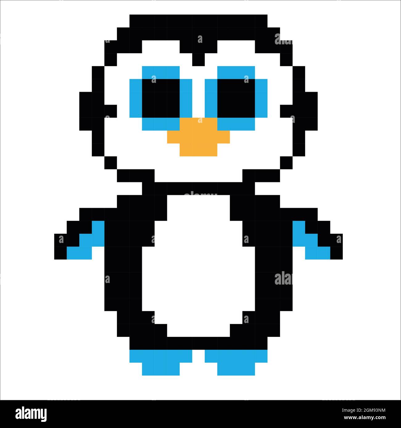 Niedliche Pinguin Pixel Art isoliert auf weißem Hintergrund. Bit-Symbol. Pixel-Design-Illustration. Pixelkunst Stockfoto