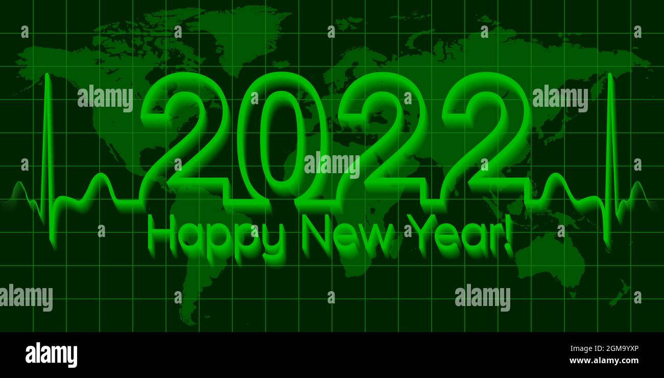 Weihnachtsweltkarte Banner, 2022 glückliches neues Jahr, Vektor 2022 die Krise, die Wellenmatrix der Kardiologie, das Konzept von Erfolg und Wohlstand Stock Vektor