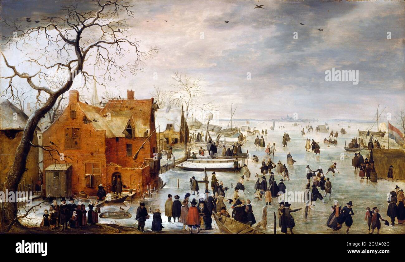 Winterlandschaft von Hendrick Avercamp (1585-1634), Öl auf Holz, 1600/1620 Stockfoto