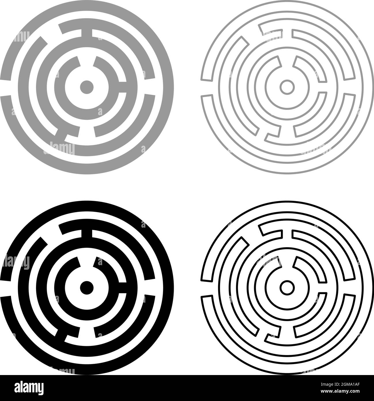 Runde Labyrinth Kreis Labyrinth Set Symbol grau schwarz Farbe Vektor
