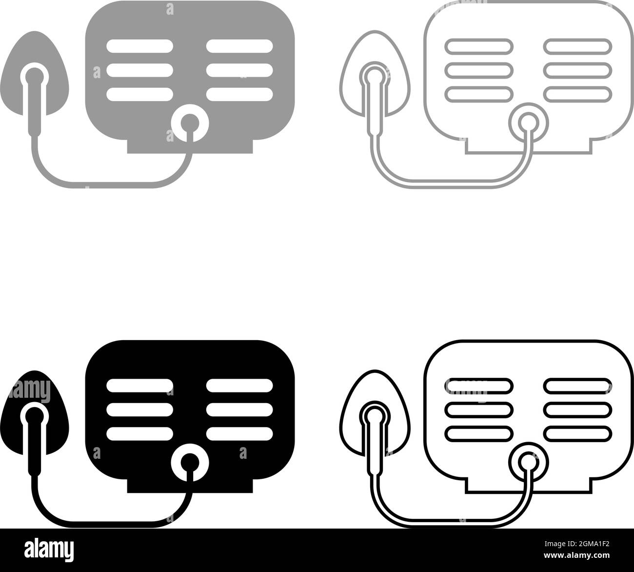 Inhalator Vernebler Medizinische Aerosolgeräte Set Symbol grau schwarz Farbe Vektor Illustration flach Stil einfaches Bild Stock Vektor