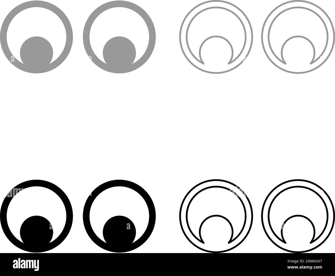 Eyes Look Konzept zwei Paare Eye View Set Symbol grau schwarz Farbe Vektor Illustration flach Stil einfaches Bild Stock Vektor